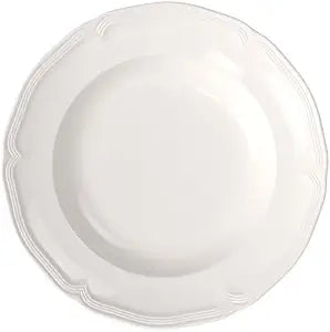 Villeroy & Boch Manoir Collection Pasta Bowl/Soup Plate, Premium Porcelain, Made in Germany, Dishwasher and Microwave Safe, Wide Rim, 9 in Diameter, 10 oz Capacity, Rich, Creamy White