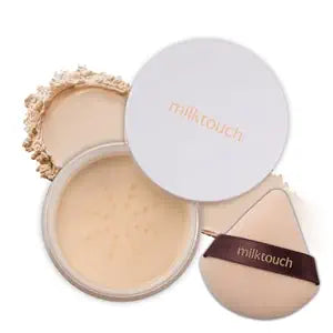 MILKTOUCH Air Blur Rice Setting Powder, Loose & Pressed Face Powder Foundation, Lightweight Vegan, Longwear 24H Blur Waterproof - Translucent