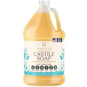 YARELI Pure Castile Soap Liquid Unscented 64oz ��� Organic Oils, Fragrance-Free Body Wash, Castile Soap for Bath Body Home Laundry ��� Made in USA, Vegan