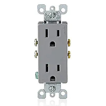 Leviton 15 Amp, 125 Volt, Decora Duplex Receptacle, Residential Grade, Grounding, Gray, 5325-GY