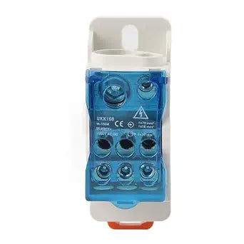 UKK160 DIN Rail Terminal Block Box 160A 690V - Transparent Cover Distribution Box for Power Cabinets, 6 Output Universal Junction