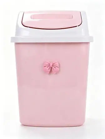 Pink Swing Lid Trash Can with Copyright Registered Bow Decoration, Small Plastic Waste Bin for Bathroom Bedroom Office Vanity, Smooth Opening Lid Garbage Can (1PCS, Pink, 2.11 Gallons)