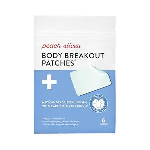 Peach Slices - Body Breakout Patches (6 ct) - Overnight Body Pimple Patches - Hypoallergenic - Flexible & Painless - Cica & Hydrocolloid Bandages - Vegan & Cruelty Free - Korean Skin Care & Beauty