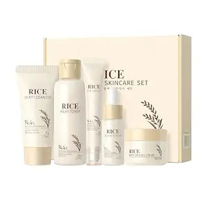 Moisturizing Korean Rice Skin Care Set – Radiance Skincare 5-Step Routine with Rice Cleanser, Toner, Serum, Face Cream, Eye Cream, Hyaluronic Acid & Ceramides for Glowing Skin, All Skin Types