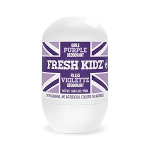Fresh Kidz Roll On Deodorant for Kids and Teens - Baking Soda and Aluminum-free 24 Hour Protection for Sensitive Skin - Girls "Purple" 1.86 fl.oz.