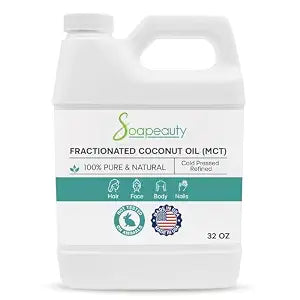 Soapeauty FRACTIONATED COCONUT OIL Cold Pressed Refined | 100% Natural Available in Bulk | Carrier for Essential Oils, Face, Skin, Hair Moisturizer, Soap Making | 32 fl oz