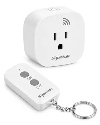 Syantek Remote Control Outlet Wireless Light Switch for Household Appliances, 200ft Long Range Remote Outlet Switch, 15A/1875W High Power Mini Electrical Plug, White (1 Outlet + 1 Remote)