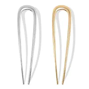 2Pcs French Hair Pins for Thick Hair, Metal French Twis Hair Pins for Women Girls, U-Shaped French Pin for Buns, 5.5 Inches Large French Pins Hairstyle Accessories (Silver, Gold)