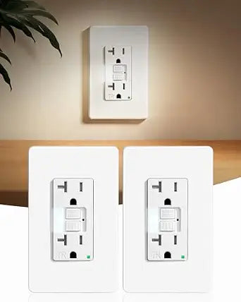 SURAIELEC 2Pack 20A GFCI Outlet with Nightlight, Dusk to Dawn 6000K, ETL