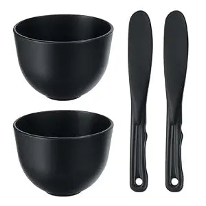 2 Pieces Rubber Facial Mask Mixing Bowl With Plastic Spatula Face Mask Bowl Silicone Mud Masks DIY Skin Care Cosmetic Mixing Tool For Home Beauty Salon Use, Black