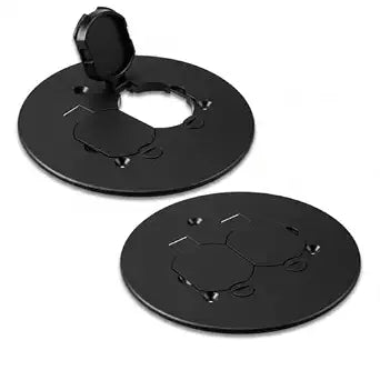 Kingdder 2 Set Round Floor Box Cover 4" Diameter Plastic Duplex Floor Outlet Cover Plate Weatherproof Replacement for Countertop Home (Black)