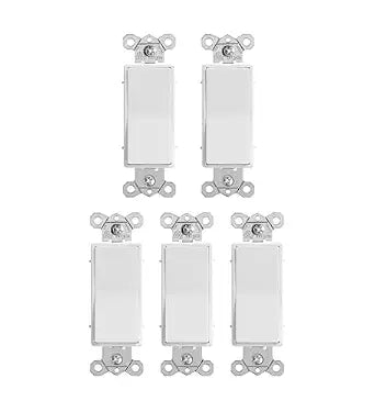 [5 Pack] HANIVERSE Single Pole Decorator Light Switch, 15A 120/277V, Paddle Rocker, On/Off Wall Switch, Residential/Commercial Grade, White, UL/CUL Certified
