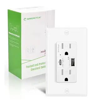 USB C Outlet PD 24W,GREENCYCLE 1PK 15 Amp Wall Outlet with Fast Charge