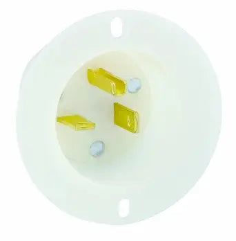 Leviton 20 Amp, 125 Volt, Flanged Inlet Receptacle, Straight Blade, Industrial Grade, Grounding, 15378-C, White