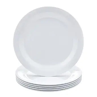 Amazon Basics Melamine Dinner Plates for Restaurants and Home, Dishwasher Safe, BPA Free, Break and Crack Resistant, 10.5", White, 6-Piece Set