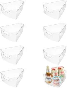 Lazy Susan Organizer for 26''-27'' Diameter Clear Corner Cabinet Storage Bins, Plastic Kitchen Corner Organizer with Handle 1/8 Wedge, Food Safe BPA Free (8 Pack)