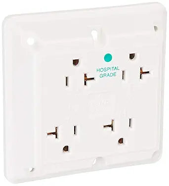 Leviton 21254-HW 20 Amp, 125 Volt, Industrial Series Extra Heavy Duty Hospital Grade, 4-in-1 Receptacle, Straight Blade, Grounding, White