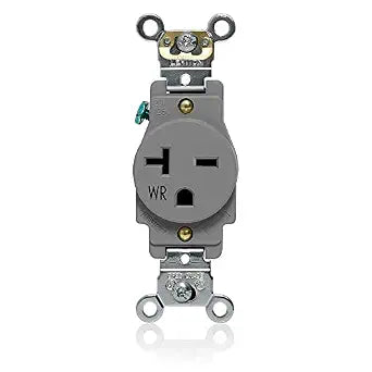 Leviton Single Receptacle Outlet, Weather-Resistant, 20 Amp, 250 Volt, Heavy-Duty Industrial Specification Grade, Back or Side Wire, Self-Grounding, W5461-GY, Gray