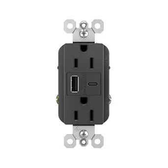 Legrand Pass & Seymour Radiant 15 Amp Wall Power Outlet with 3.1 Amp USB Charger, Black