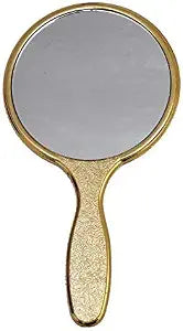 Golden Handheld Salon Barbers Hairdressers Mirror with Large Grip Handle