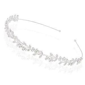 Wedding Headbands for Women Girls Bride Headband Bridal Headpieces Crystal Hair Band Silver Tiara Wedding Gifts Hair Accessories Elegant Fairy Rhinestone Handmade Leaves Flowers