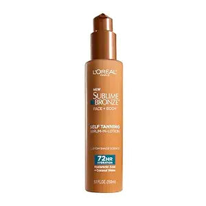 L'Oreal Paris Sublime Bronze Hydrating Self Tanning Serum-In-Lotion, Self Tanner for Face and Body with Coconut Water and Hyaluronic Acid, Provides Natural-Looking Color & 72 HR Hydration, 5 Fl Oz