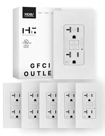 MOES GFCI Outlet 20 Amp, Screwless Wall Plate, WR TR, Matte White, 6 Pack
