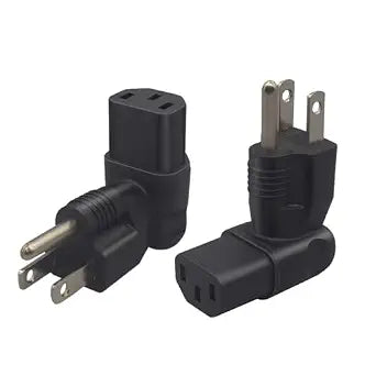 2 pcs Upward Angled 3 Prong C13 to NEMA 5-15P Plug Power Adapter