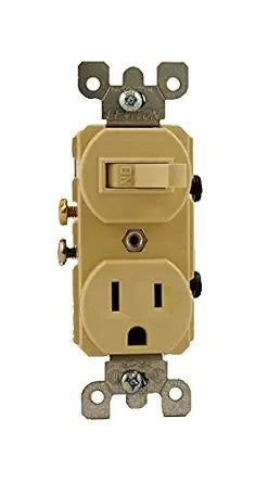 Leviton 15 Amp, 120 Volt, Duplex Style Combination Single Pole Switch/Receptacle, Grounding, 5225, Ivory