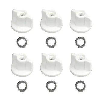 6-Pack M6 Thread Toilet Seat Installation Nut Washer Set - PP Plastic Nuts & Stainless Steel Washers for Top-Lock Fixing Toilet Hinge