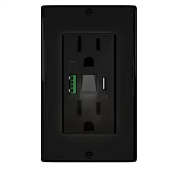 PD20W Outlet with LED Night Light, Electrical Wall Outlet with Type A and Type C USB Charging Ports,Tamper-Resistant Wall Outlets, Wall Plate for Phone Tablet and Cameras White (1, Black)