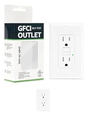 2-Pack 15 Amp GFI Electrical GFCI Outlet Self-Test Tamper Resistant (TR) Weather Resistant (WR) Ground Fault Receptacle with LED Indicator UL Listed Standard Wall Plate Included White