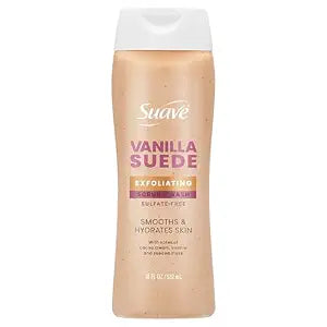 Suave Vanilla Suede Exfoliating Body Wash & Scrub with Glycerin & Vitamin E, Sulfate-Free Hydrating Cleanser for Soft, Smooth Skin, 18 FL OZ