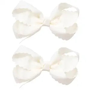 2 Pcs 3" Off White Grosgrain Ribbon Hair Bows for Girls,Handmade Scalloped Edge dressy Bow Alligator Clip,Everyday Hair Styling Accessories for Teens,Women,In Pairs