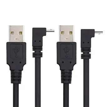 JSER UP & Down Angled 90 Degree Micro USB 2.0 Type 5Pin to USB 2.0 Type-A Data Charge Cable 480Mbps Data for Phone Tablet Computer Camera 2 Pack (25cm)
