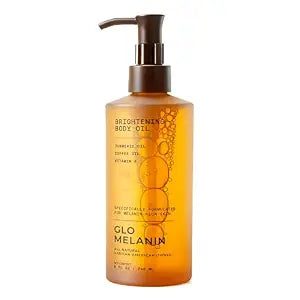 Glo Melanin Brightening Body Oil ��� Topical Moisturizer with Vitamin C, Kojic Acid & Turmeric ��� Lightweight Hydrating Cosmetic Oil for Melanin-Rich Skin (8 oz / 230 ml)