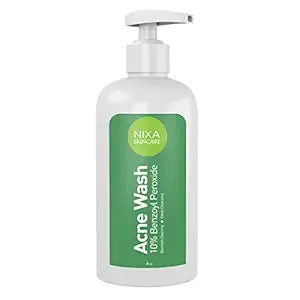NIXA Skincare 10% Benzoyl Peroxide Wash - Acne Treatment, Face and Body Cleanser for Teens and Adults - Unclog Pores, Reduce Sebum, Works on Contact - Non-Irritating Non-Oily Cleansing Formula - 8oz.