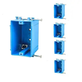 5-Pack-1-Gang PVC Electrical Outlet Box, 18 cu in Blue Switch Box - UL514C & UL263 Listed, Compatible with 7/10, 8/12, 9/14 AWG Wires