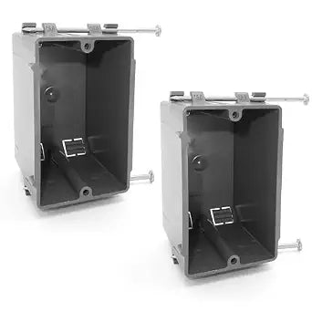 (Pack of 2) Plastic Electrical Box, Grey Outlet Box, Single Gang New Work Junction Box, Captive Nails, 20 cu. Inches, Length 3-5/8'', Width 2-1/8'', Depth 3-1/4''