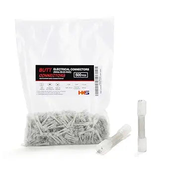 HKS 500 PCS White Heat Shrink Butt Connector 26-22 AWG - Electrical Connectors - Tinned Red Copper 0.5mm - Automotive Marine Stereo Boat Crimpr - Waterproof and Insulated