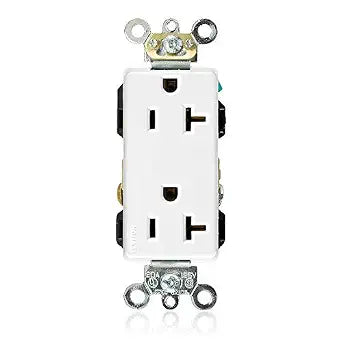 Leviton 20 Amp, 125 Volt, Decora Plus Duplex Receptacle, Straight Blade, Industrial Grade, Self Grounding, 16362-W, White