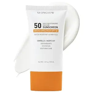 Sunscreen for Face SPF 50: Korean Daily Facial Moisturizer Sun Protector with Centella Heartleaf & Vitamin E - Lightweight Formula No White Cast & Water Resitant (1.69 Fl Oz (Pack of 1))