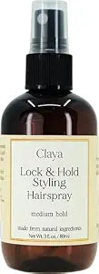 Claya Lock and Hold Styling Hairspray - Travel Size, Natural ingredients, low-Alcohol fomula, Plant-Powered Hold for Sensitive Skin,medium-hold hairspray.