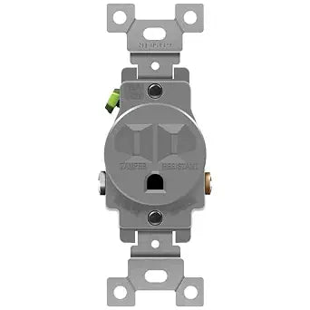 ENERLITES Single Receptacle Outlet, Tamper-Resistant, Commercial Grade, 3-Wire, Grounding Screw, 2-Pole, 5-15R, 15A 125V, UL Listed, 61150-TR-GY, Gray