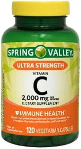Ultra Strength Vitamin C Capsules Dietary Spring Valley Supplement, 2,000 mg, 120 Count and Bookmark Gift of YOLOMOLO