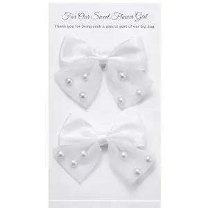Flower Girl Pearl Hair Clip - 2 Pack Lace Bow Tulle Toddler Hair Clips from Bride, Wedding Hairs Accessories for Niece Granddaughter Baby Girls, Elegant Flower Girl Hair Jewelry for Bridesmaid Party