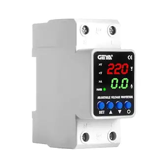 GEYA 2P 63A AC220V Adjustable Over/Under Voltage and Over Current Protection, Smart Circuit Breaker with Auto Reset, Din Rail Mount