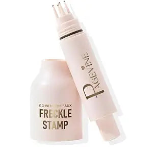 Freckle Stamp Pen,Fake Freckles Stain Marker Pencil Tool for Natural and Lifelike Sunkissed Face Freckle Makeup for Waterproof and Long-Lasting,Quick Dry 5-Point Faux Freckle Stamp Cushion, 02 Medium