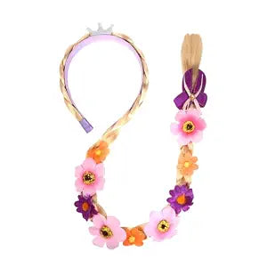 Floral Braided Costume Headband with Crown Long Blonde Braid Hair Accessory