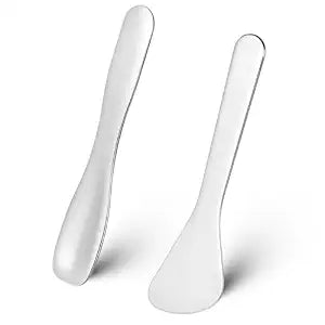 2Pcs Cosmetic Spatula, Mini Metal Makeup Spatula Reusable Cosmetic Cream Spatulas Spoon Skincare Scoop Applicator Multi-functional Facial Applicator Tool for Mixing and Sampling Face Eye Cream, Silver